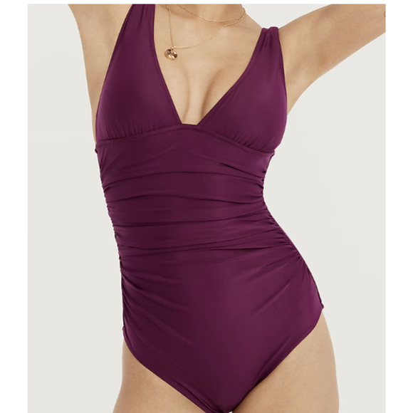 J Crew Swimsuit Ruched V-Neck One Piece Swim Iris Purple Slimming Plus Size 24 - Picture 1 of 6